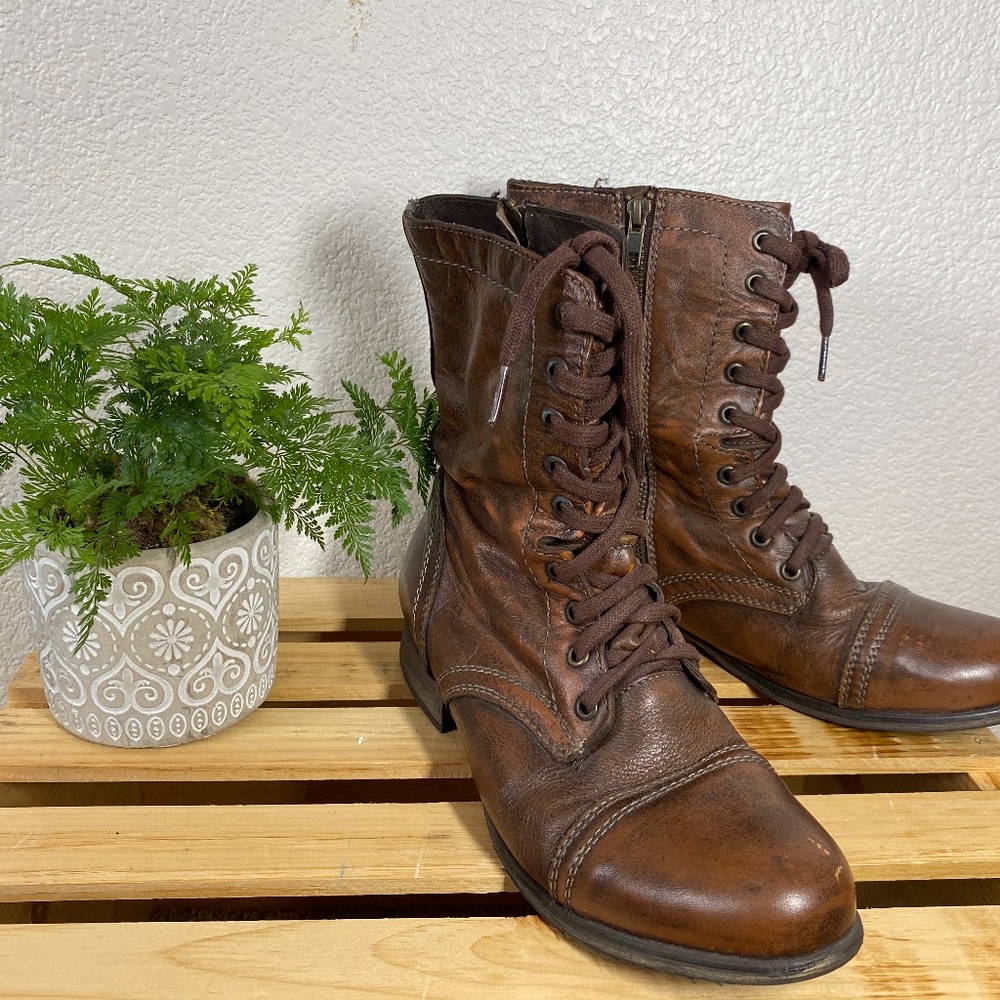 Steve Madden Troopa Brown Leather Combat Boots